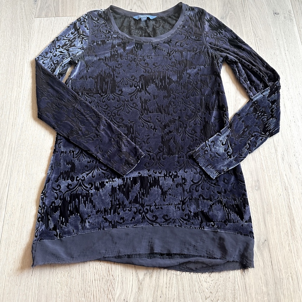 Vintage Velvet Burnout Mesh Trim Whimsigoth Top Small Simply Vera Wang Y2K